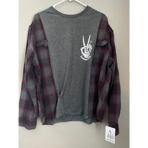 Badass Mom, Gray, Peace Sign, Skeleton, Reworked Flannel Tshirt